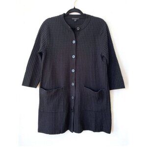COS Waffle Jacket Button Front Black Long Sleeves Pockets Cotton Women's size Me